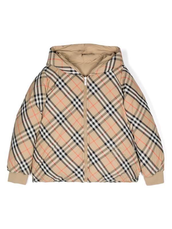 reversible checked puffer jacket