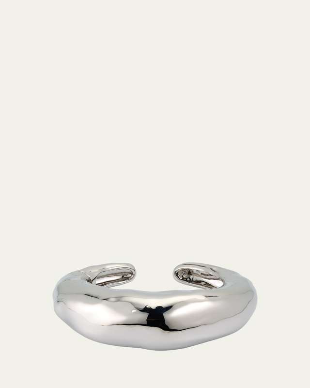 Large Molten Silver-Tone Hinged Cuff Bracelet