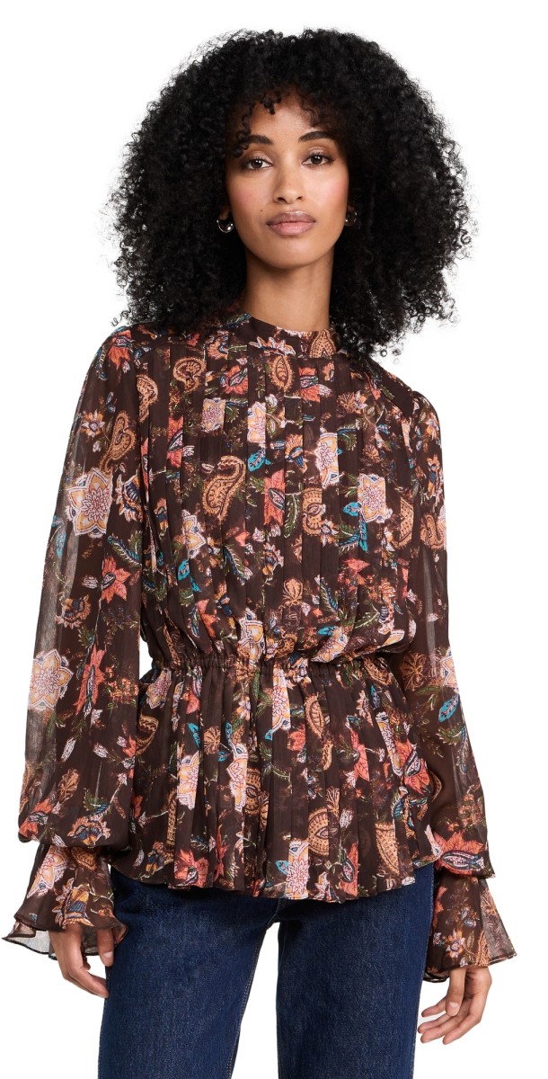 Hemant and Nandita Pleated Top Brown
