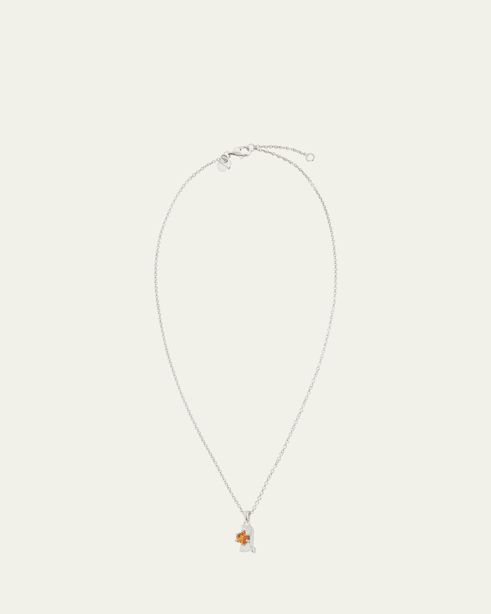 18K Gold Hebrew GIMEL Mandarin Garnet Initial Necklace, 18"L