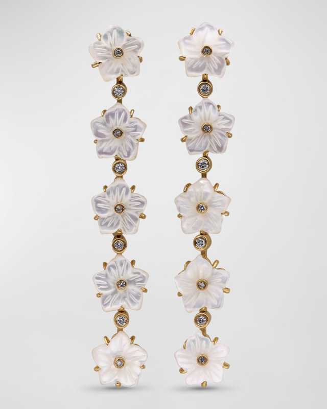 White Mother of Pearl and White Diamond Dangle Earrings in 18K Gold