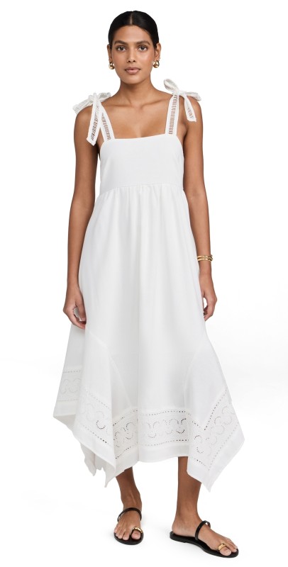Moon River Shoulder Tie Midi Dress White