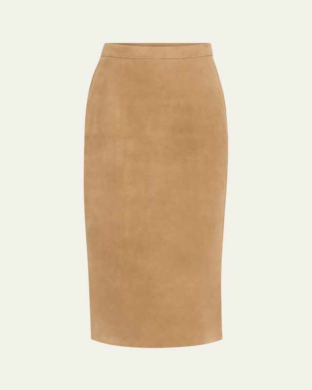 Calcio Suede Leather Midi Skirt