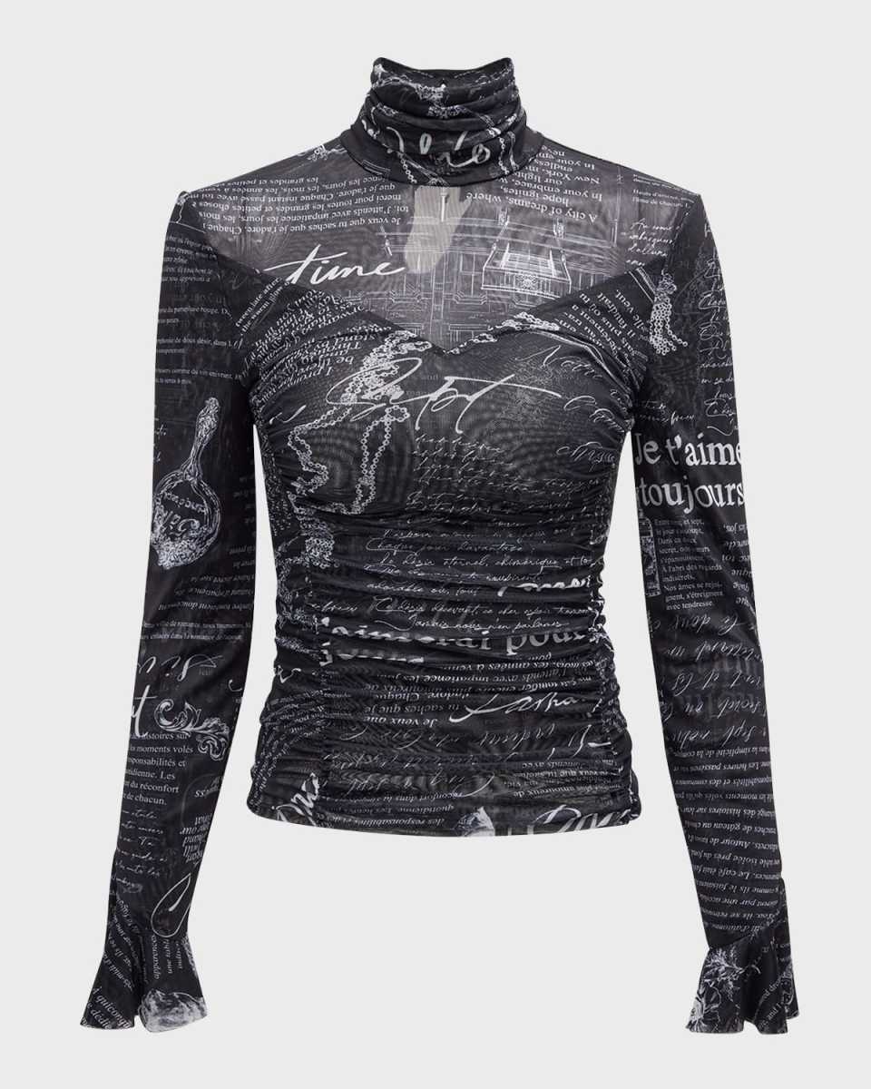 Lucy Turtleneck Shirred Illusion Top
