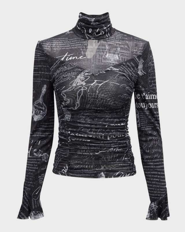 Lucy Turtleneck Shirred Illusion Top