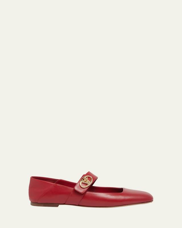VLogo Leather Mary Jane Ballerina Flats