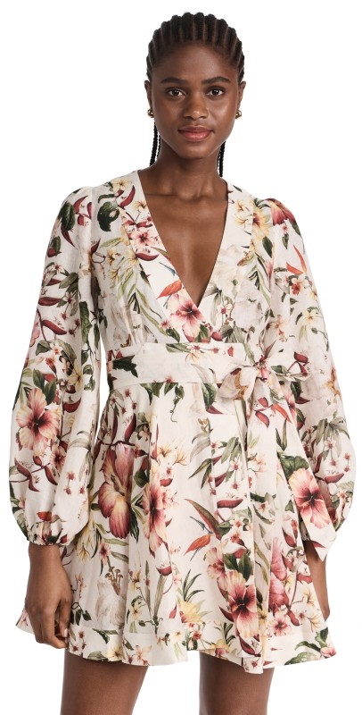Zimmermann Lexi Wrap Short Dress Ivory Palm