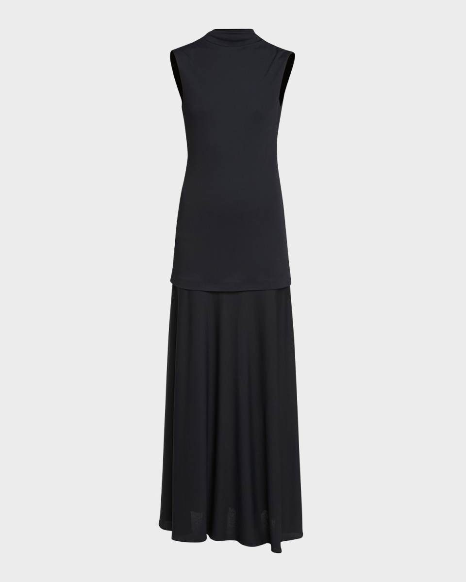 Sleeveless Drop-Waist Layered Maxi Dress