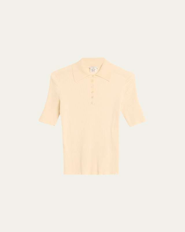 Ribbed Elbow-Sleeve Polo