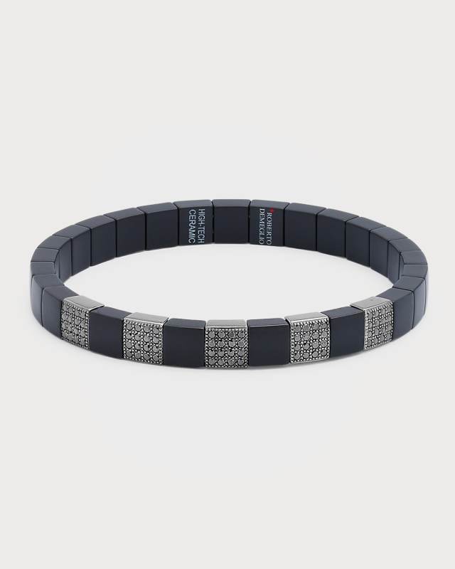 Scacco Ceramic Stretch Bracelet with Black Diamonds