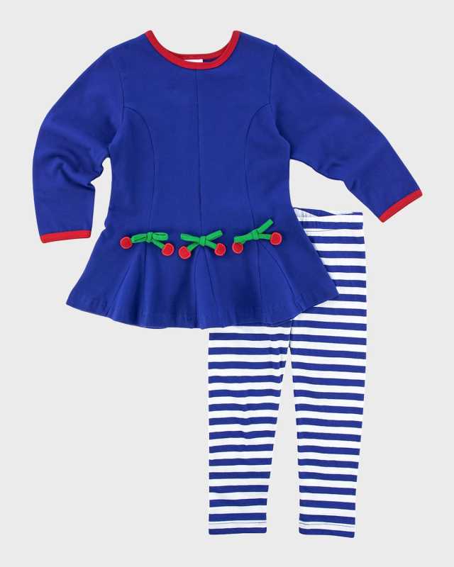 Girl's Knit Tunic W/ Cherries & Stripe Leggings, Size 2-6