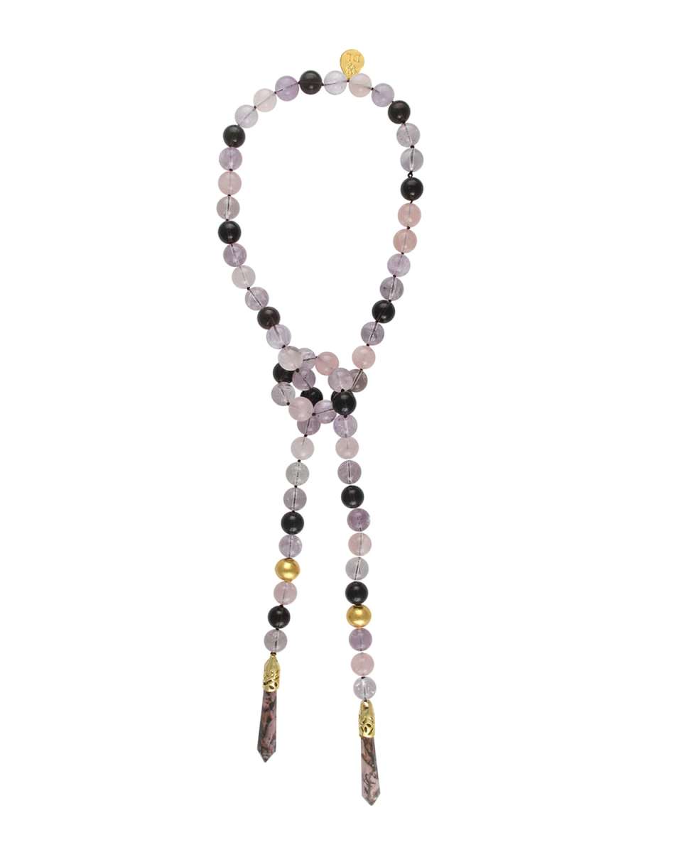 Quartz and Rhodonite Lariat Necklace