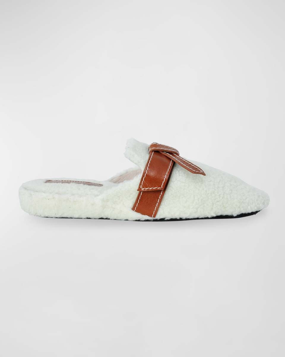 Leather Buckle Faux Shearling Slipper