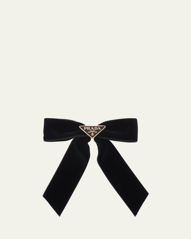 Bow Triangle Logo Velvet Barrette