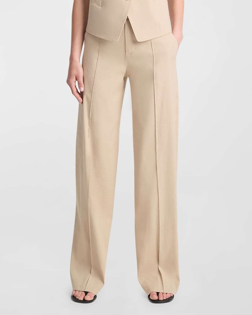 Stretch Linen High-Waist Pintuck Wide-Leg Pants