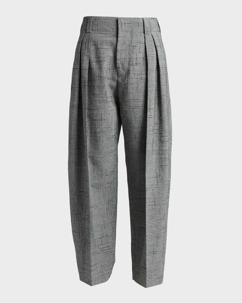 3D Crisscross Jacquard Double-Pleated Wide-Leg Trousers