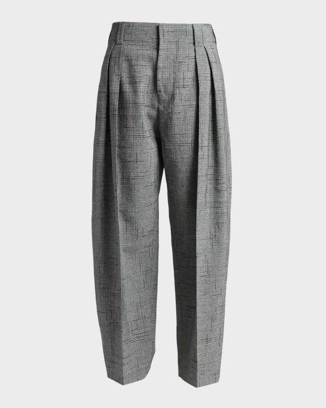 3D Crisscross Jacquard Double-Pleated Wide-Leg Trousers
