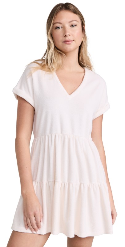 MONROW Terry Cloth Tiered Mini Dress Pearl