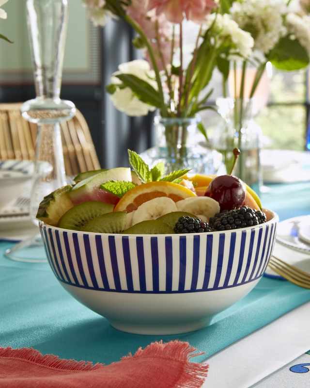 Blue Italian Steccato Rimless Bowls, Set of 4