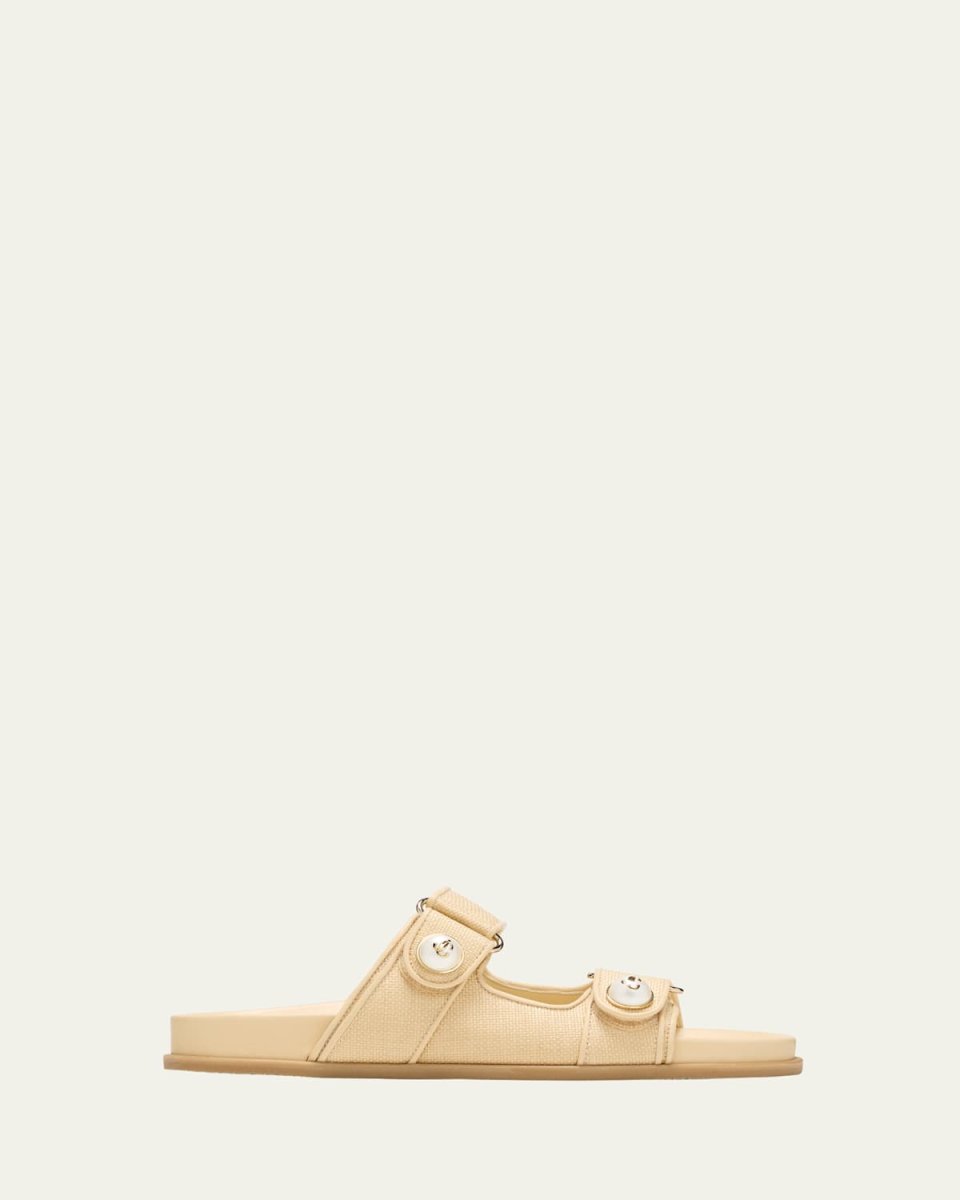 Fayence Raffia Pearly Dual-Strap Slide Sandals