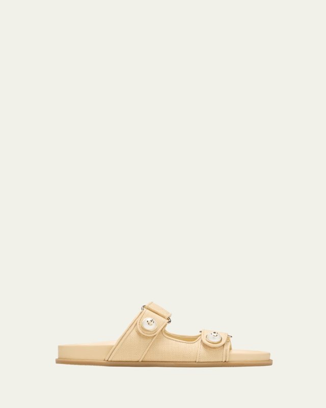 Fayence Raffia Pearly Dual-Strap Slide Sandals
