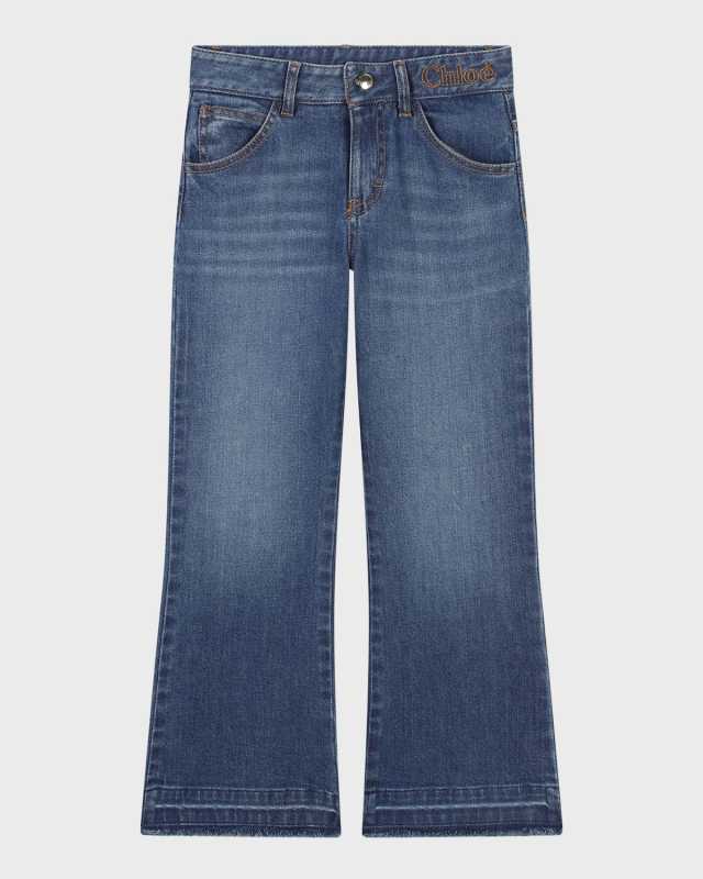 Girl's Logo-Print Denim Trousers, Size 8-
