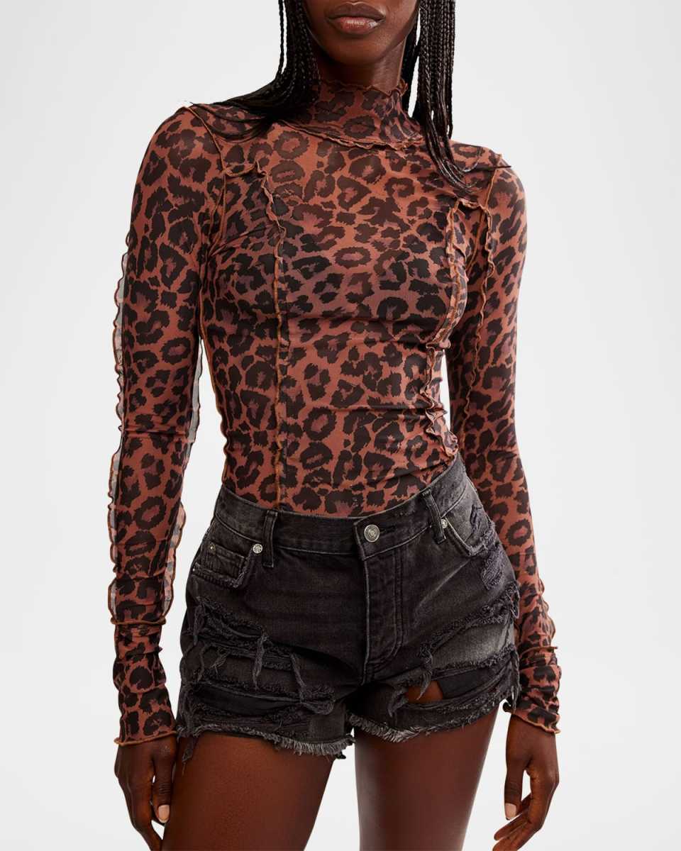 Charlie Leopard-Printed Mesh Top