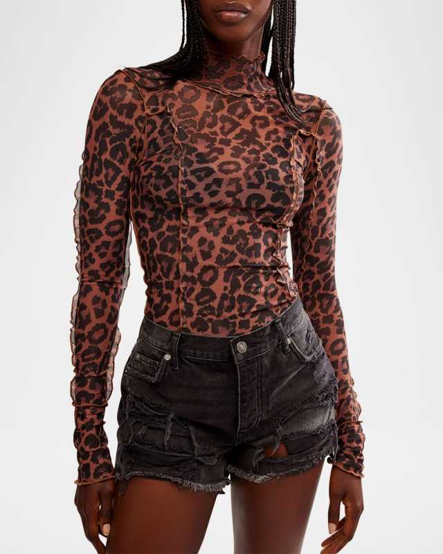 Charlie Leopard-Printed Mesh Top