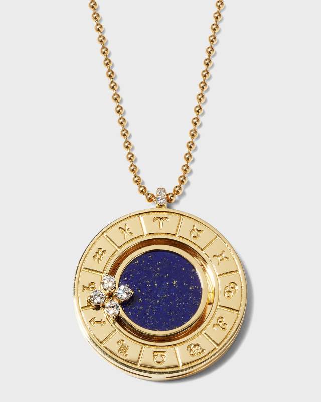 18K Rose Gold Verona Blue Lapis Zodiac Medallion Necklace