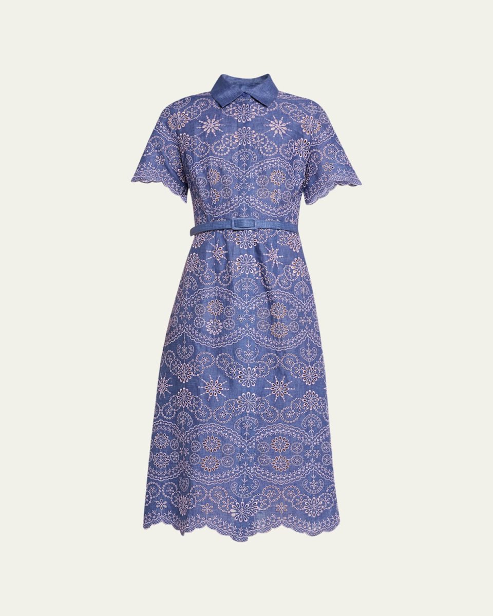 Neda Eyelet Embroidered Linen Midi Shirtdress