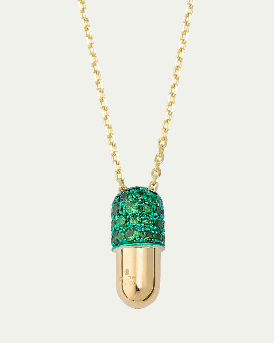 18K Yellow Gold Medium Tsavourite Pill Pendant Necklace