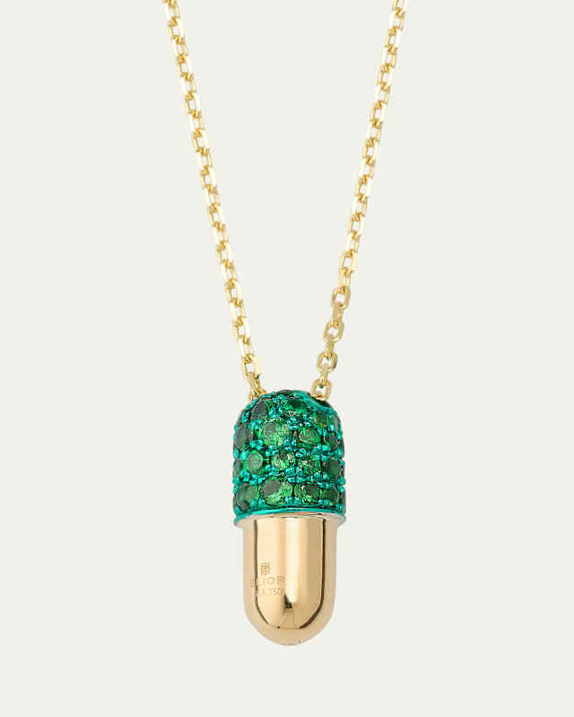 18K Yellow Gold Medium Tsavourite Pill Pendant Necklace