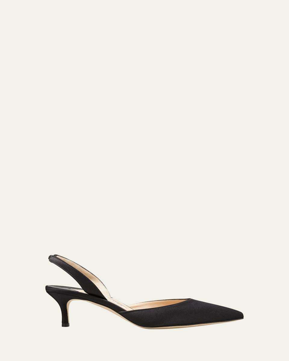 Carolyne Satin Low-Heel Slingback Pumps, Black
