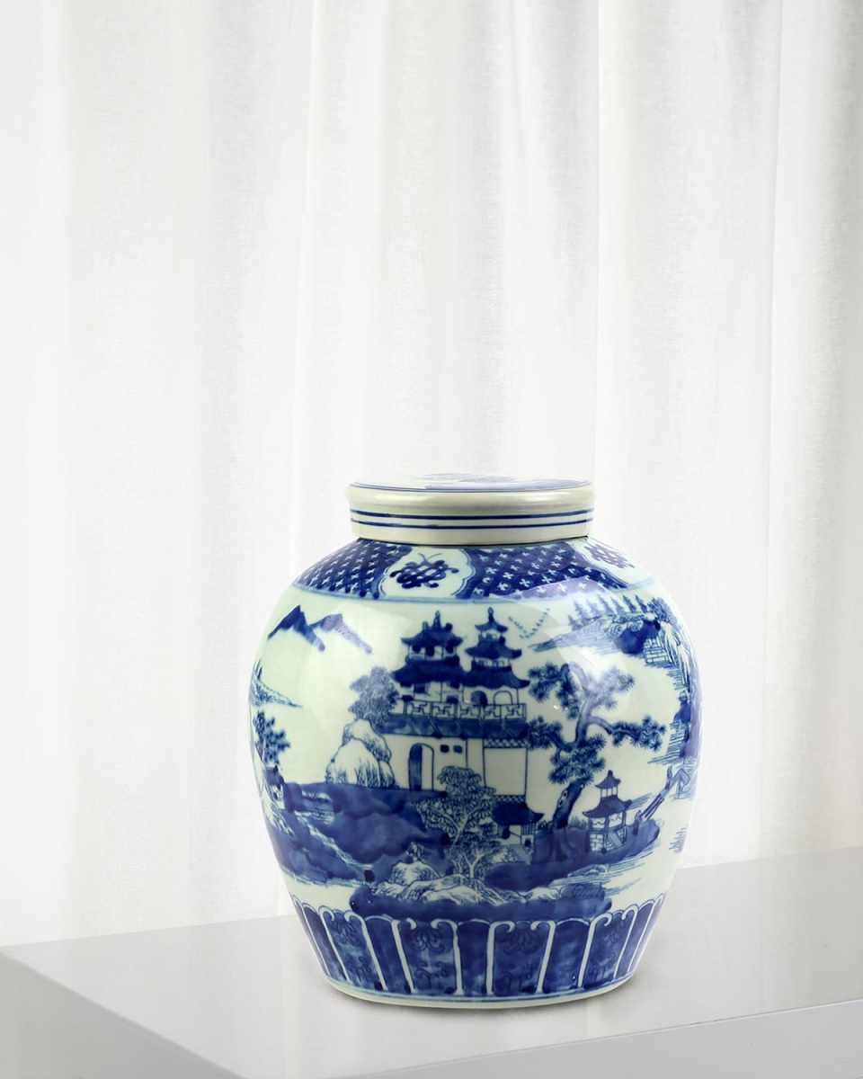 Ceramic Toile de Jouy Jar