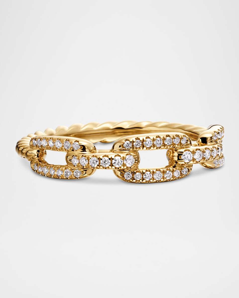 Stax Single-Row Pave Chain Link Ring with Diamonds in 18K Gold