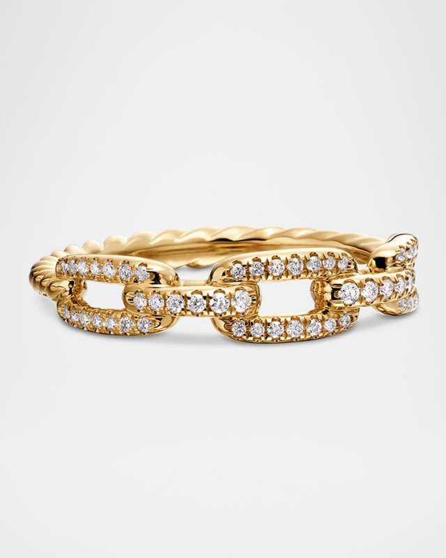 Stax Single-Row Pave Chain Link Ring with Diamonds in 18K Gold