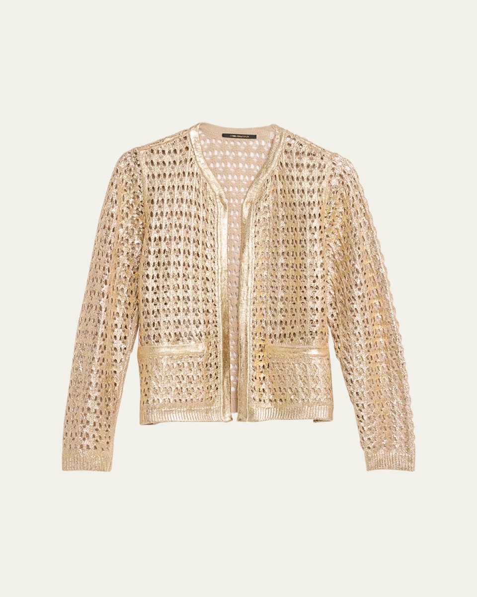 Eve Metallic Open-Stitch Cardigan Sweater