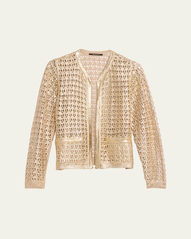 Eve Metallic Open-Stitch Cardigan Sweater