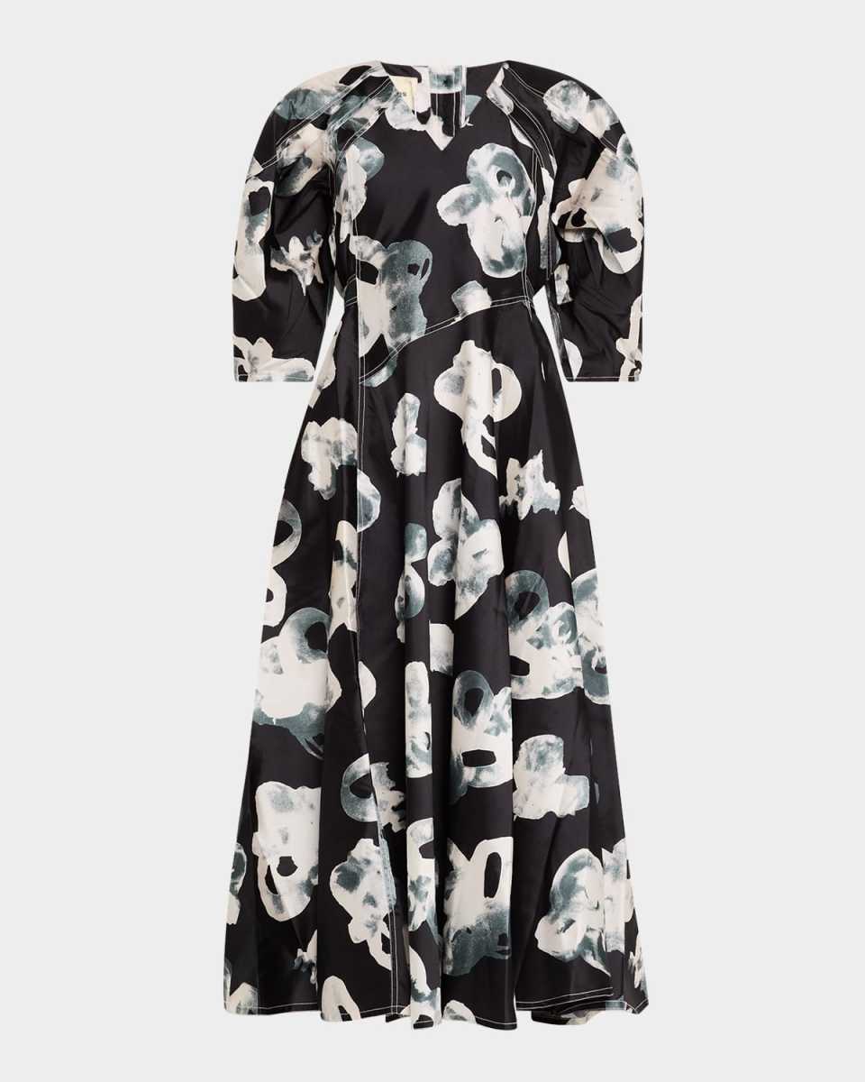 Lupine Abstract-Print Silk Midi Dress
