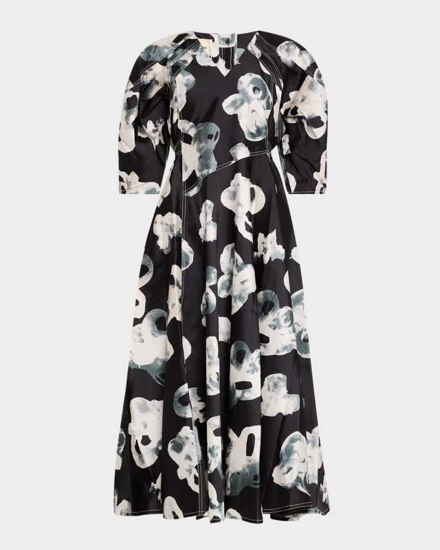 Lupine Abstract-Print Silk Midi Dress