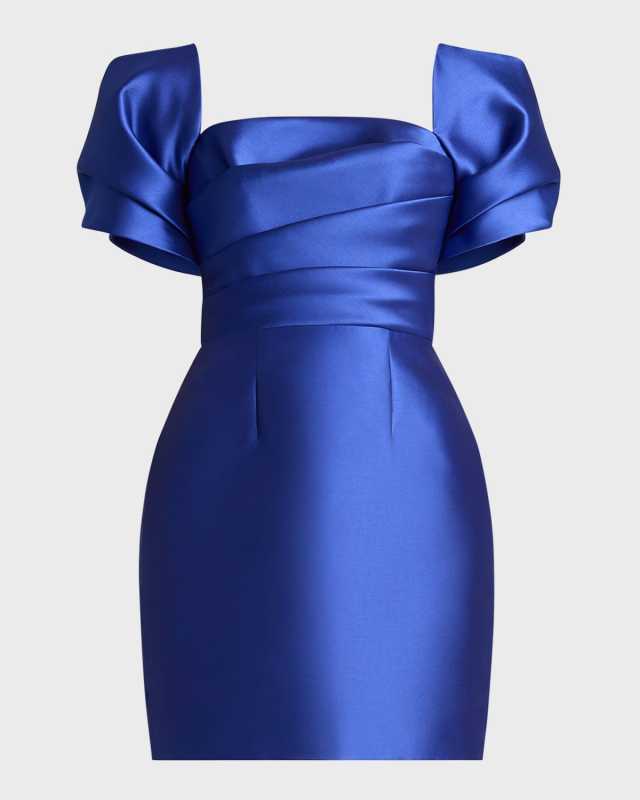 Square-Neck Pleated Mikado Mini Dress