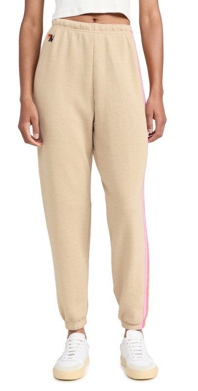 Aviator Nation 5 Stripe Sweatpants Sand/Pink Green