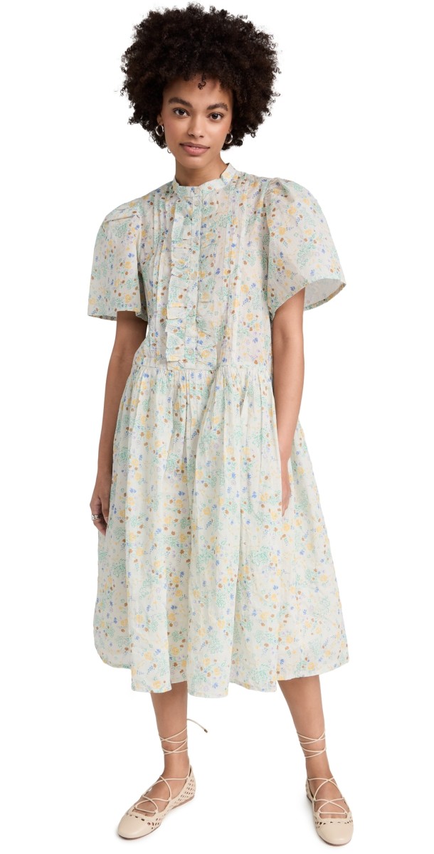 Stella Nova Transparent Midi Dress Creme Multicolor Flowers