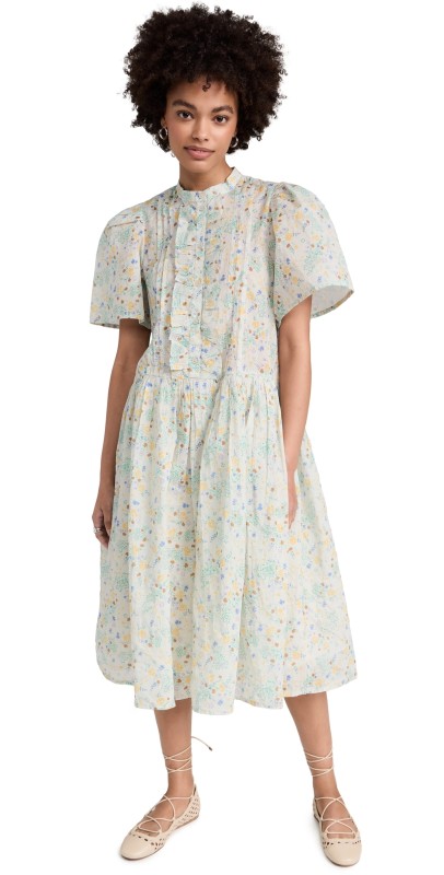 Stella Nova Transparent Midi Dress Creme Multicolor Flowers