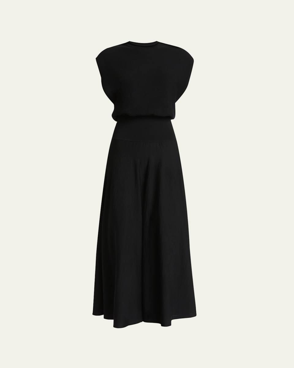Flared Wool Dress with Waistband