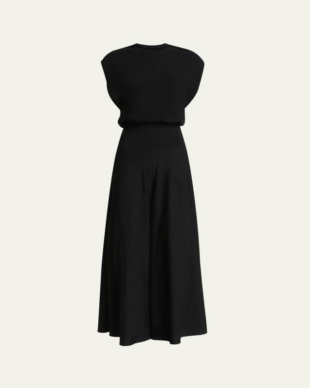 Flared Wool Dress with Waistband