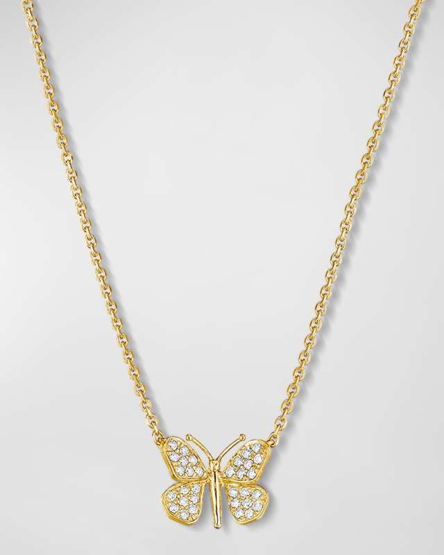 18K Yellow Gold Diamond Butterfly Pendant Necklace