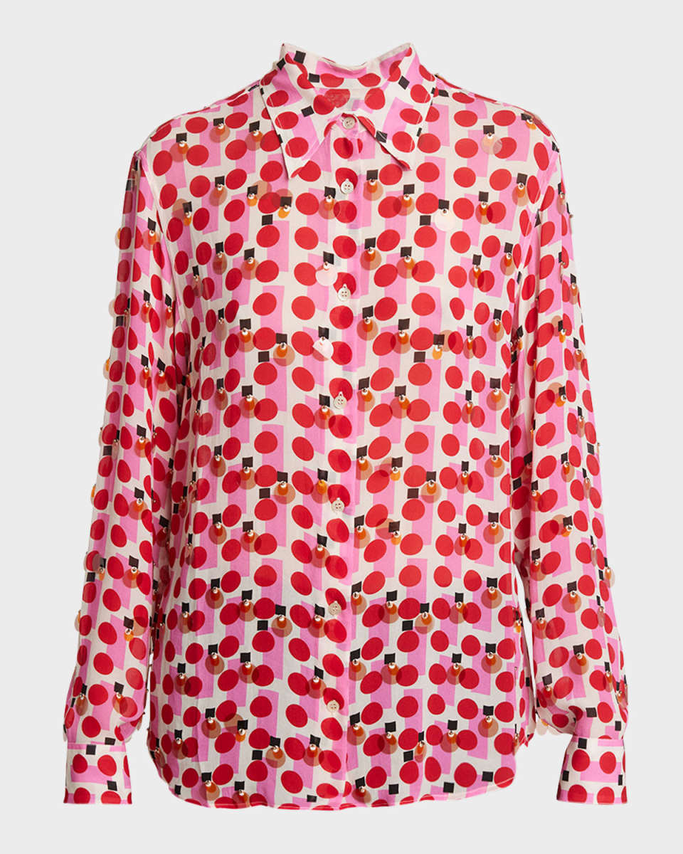 Chowy Sequin Abstract-Print Collared Shirt