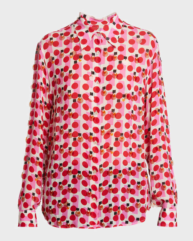 Chowy Sequin Abstract-Print Collared Shirt
