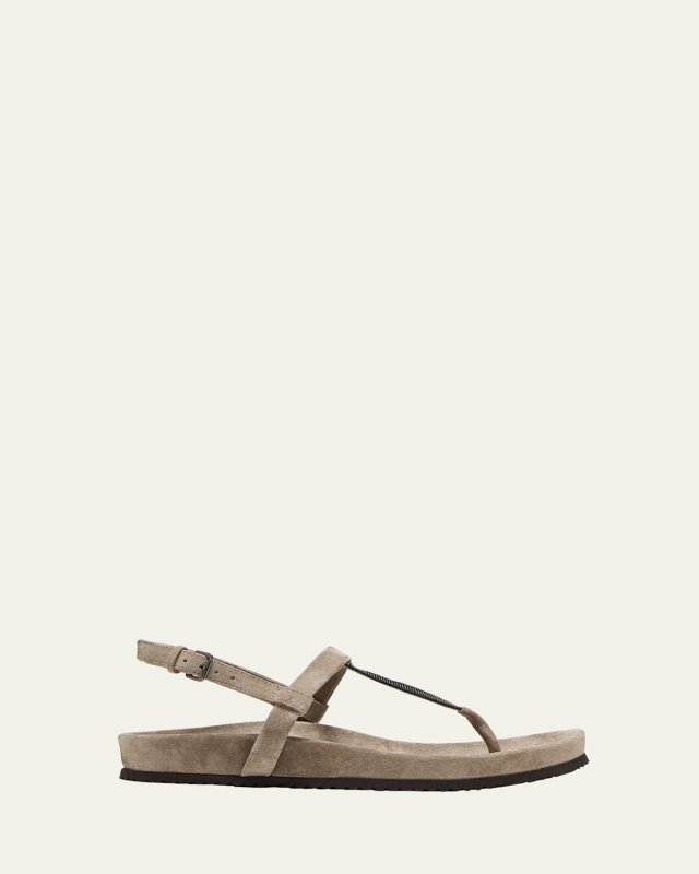 Suede Monili Thong Slingback Sandals